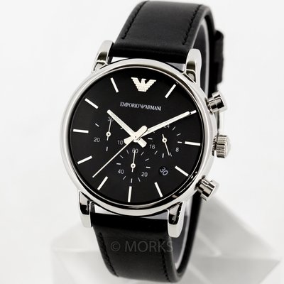 現貨 可自取 EMPORIO ARMANI AR1733 亞曼尼 手錶 41mm 計時 黑色皮帶 男錶女錶