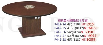 【進日興家具】P442-28 單爐型火鍋桌(胡桃色／木芯板／圓桌／共五款尺寸) 餐桌 台南。高雄。屏東 傢俱宅配