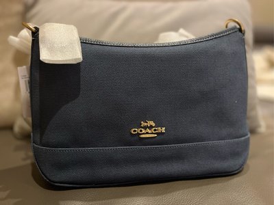 Coach 午夜藍 Ellis 皮革帆部附小袋兩用包