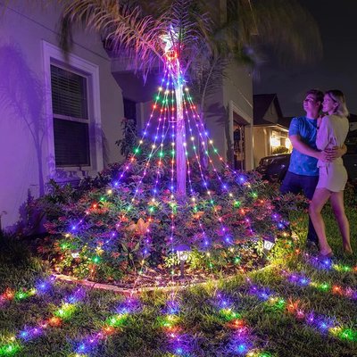 聖誕燈五角星燈串 LED瀑布燈聖誕飾品聖誕樹裝飾 2023用於花園家庭聚會臥室裝飾 圣诞樹燈 氛圍燈-麥德好服裝包包