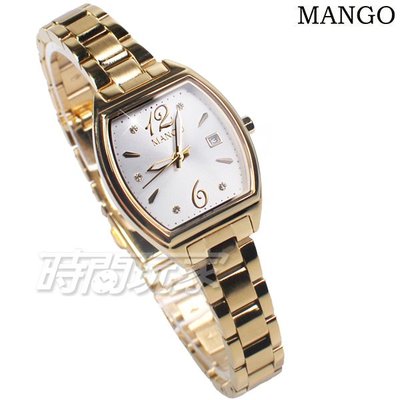(活動價) MANGO 浪漫時光 酒桶型 鑲鑽 女錶 日期視窗 藍寶石水晶 金 MA6760L-80K【時間玩家】