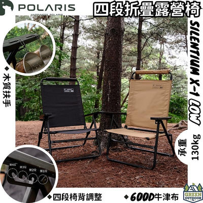 POLARIS北極星 X1 LOW 四段折疊露營椅【綠色工場】露營低座高背椅 摺疊椅 大川椅 可調整椅背 附收納袋