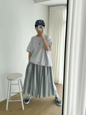【2024山東伍月號】23SS！韓國製  YOOM   條紋拼格紋長裙