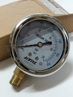 【榮展五金】ACUTEK 耐震壓力表充油YN-60 25bar/ G1/4牙 不鏽鋼 立式/埋入式 有油式清洗機壓力錶