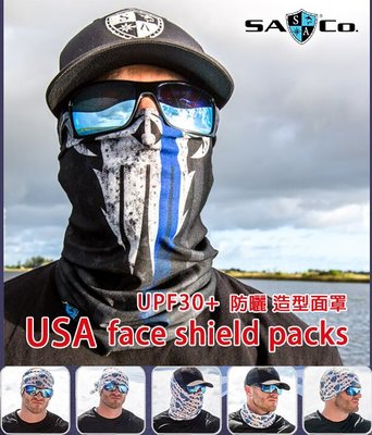 【JC VESPA】美國SA 多功能 防曬 造型含頸面罩(藍火焰骷髏) 微彈 透氣性佳 防曬係數 UPF30+