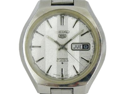 [專業] 機械錶 [SEIKO 461595] 精工5號自動錶[銀白面+星+日期]時尚/軍/中性/軍錶