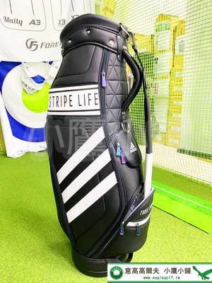 [小鷹小舖] Adidas Golf 高爾夫球桿袋 HA3197 5格 合成革 時尚經典款 部分菱格紋壓花 黑色