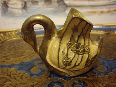 歐洲古物時尚雜貨 金屬銅雕 天鵝造型 收納盒 花器  擺飾品 董收藏