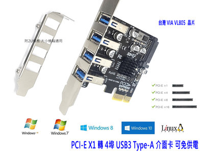 【熊讚】台灣貨 PCIE X1 轉 USB3 介面卡 PCIe轉4埠 USB3.0 電腦擴充卡 轉接卡 可免外接供電