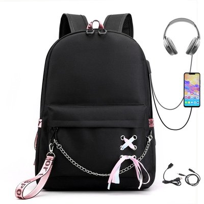 書包雙肩包鏈條雙肩包後背包少年團BTS同款背包可愛USB充電周邊書包