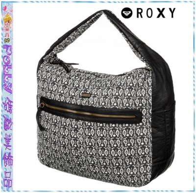 ☆POLLY媽☆歐美ROXY A Better World Bag黑白民族風帆布/黑色軟皮大肩背包42×31×16cm