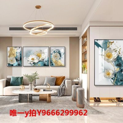 促銷打折  裝飾畫現代簡約客廳沙發背景墻裝飾畫三聯畫富貴牡丹花卉輕奢掛畫晶瓷畫