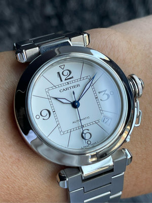 樂時計 CARTIER 卡地亞 Pasha 帕夏 白色面盤 錶徑 35mm 自動上鍊 不銹鋼材質 摺疊扣 單錶 特價賣