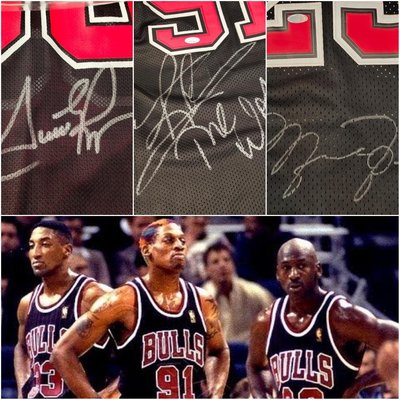 芝加哥公牛三巨頭 親筆簽名 簽名球衣 清晰大筆跡 Jordan Pippen Rodman 三件一起合售