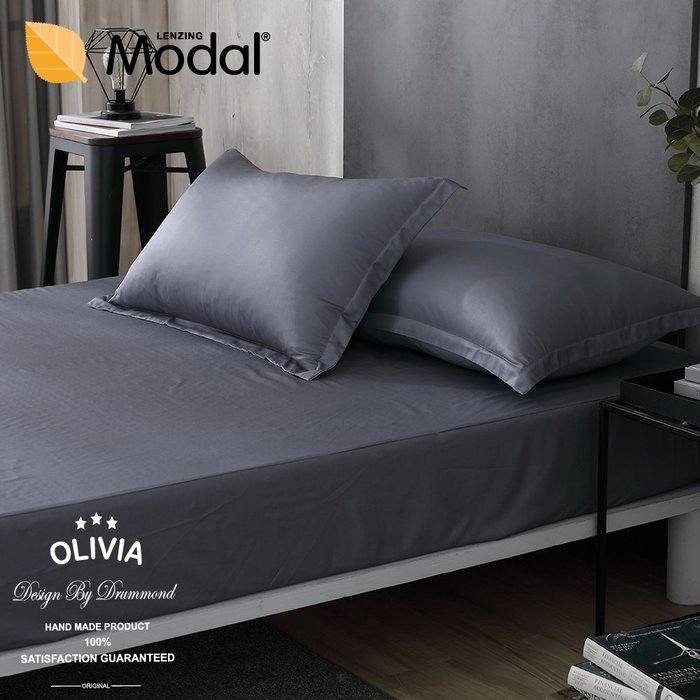 【OLIVIA 】MOC莫代爾棉 / 標準雙人床包薄被套四件組 【DR5000 TWINS 藍灰X灰】台灣製