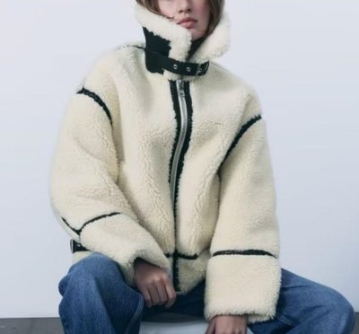 夾克//歐美時尚秋季羊羔毛效果外套大衣外套R5-69563