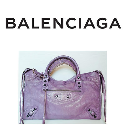 真品新【Balenciaga 】巴黎世家 機車包 薰衣草紫115748 小扣City 側背包㊣1488 一元起標 有LV