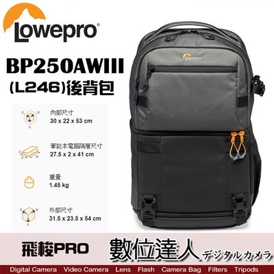 【數位達人】Lowepro 羅普 飛梭Pro BP250AWIII 灰 (L246) 雙肩後背包 攝影包 相機包