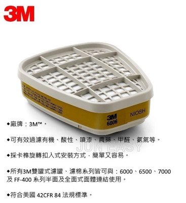 3M 6006綜合濾毒罐 呼吸防護 防毒面具 濾毒罐 美國製 2入/包《JUN EASY》