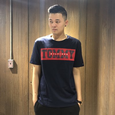 美國百分百【全新真品】Tommy Hilfiger T恤 TH 男 T-shirt 短袖 logo 深藍/軍綠 K158