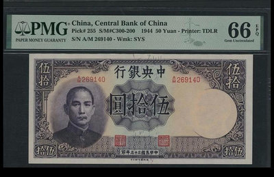 紙幣：民國33年中央銀行伍拾圓（德納羅版）