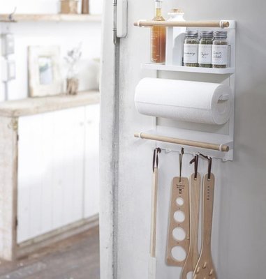 熱賣中 日本廚房磁吸冰箱收納架側壁架磁性掛架捲紙巾架磁鐵保鮮袋置物架