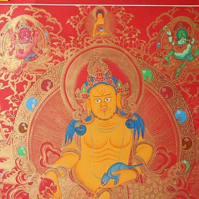 尼泊爾手繪唐卡黃財神彩卡藏式裝飾畫五姓財神唐卡佛像精美掛*特價正品促銷
