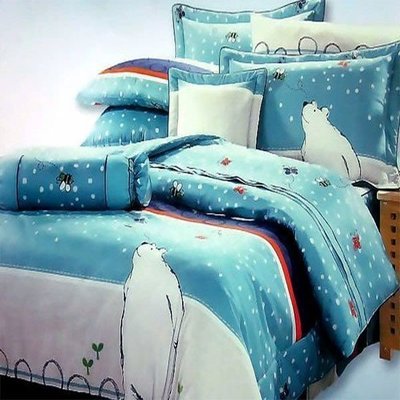 加大雙人涼被床包組100%精梳棉-北極熊漫步-台灣製 Homian 賀眠寢飾