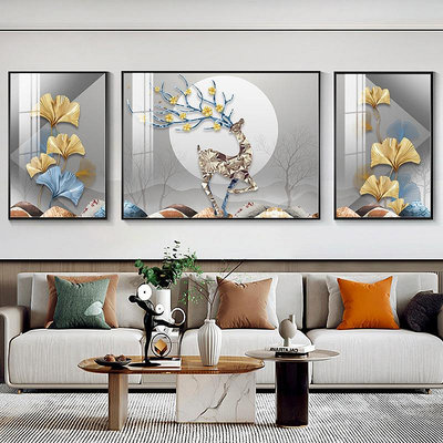 壁畫 客廳沙發背景墻掛畫裝飾畫現代簡約抽象北歐輕奢壁畫三聯晶瓷壁畫~定金-有意請咨詢