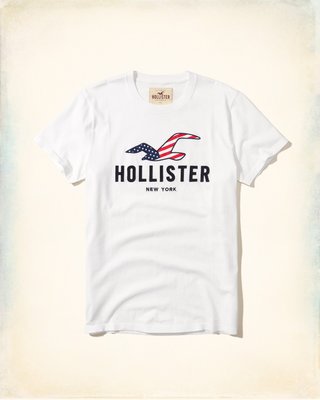 Hollister Logo Graphic 白色 刺繡貼布短袖T恤 Abercrombie & Fitch A&F