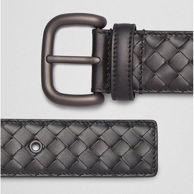 Bottega Veneta BV 黑色 小牛皮 編織 皮帶 173784