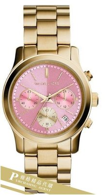 雅格時尚精品代購Michael Kors 經典手錶 金色不鏽鋼錶帶三眼粉色腕錶 MK6161 美國正品