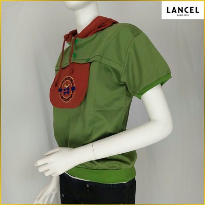 法國品牌 LANCEL 新品 短袖連帽衫 女 160cm LANCEL 大LOGO刺繍口袋 連帽短袖上衣 A1505L