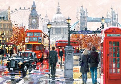 103140 1000片歐洲進口拼圖 CAS 繪畫風景 英國 倫敦冬天街道 大笨鐘 倫敦塔