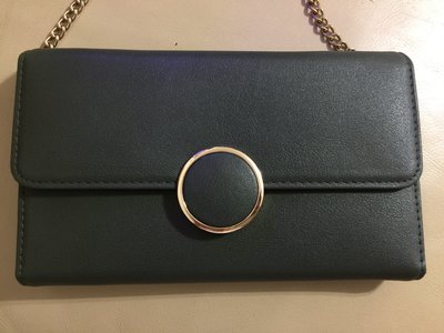 NET墨綠色金屬圓釦長夾。手機包  錢包。小包。附背帶