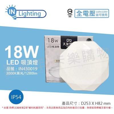 [喜萬年] 含稅 大友照明innotek LED 18W 黃光 IP54 全電壓 星燦水鑽 吸頂燈_IN430019