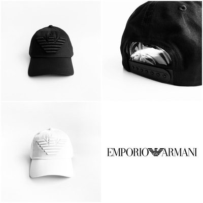 美國百分百【全新真品】Emporio Armani 帽子 休閒 配件 EA 棒球帽 老帽 LOGO 黑色/白色 CK97