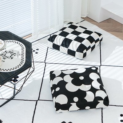 桌巾黑白系簡約配色美式風格家居客廳地板坐墊榻榻米坐墊方形可拆洗