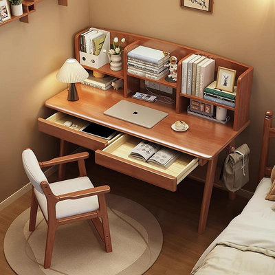 書桌帶書架簡易電腦桌辦公桌家用臥室床邊中小學生寫字桌