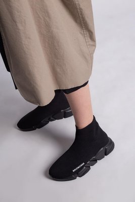 【36-41折扣預購】23春夏正品BALENCIAGA Speed白字logo 全黑色 彈性針織襪套鞋