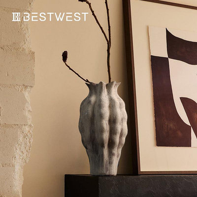 花瓶棕色土黃色大肚抽象陶瓷花瓶擺件 家居客廳花器陶罐
