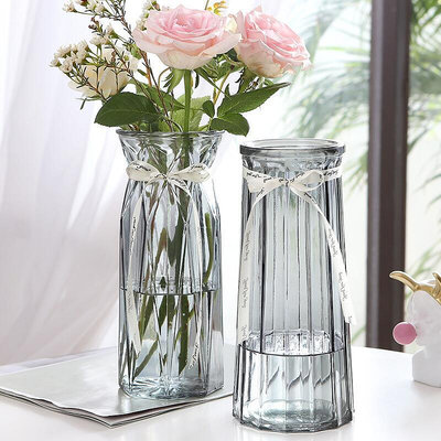 花瓶 瓶擺件透明水養富貴竹百合干花插花玻璃花瓶
