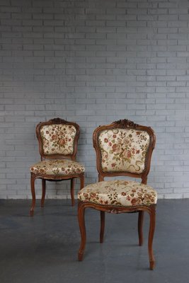 法國路易十五緹花絨布 胡桃木單椅 歐洲古董老件(01_G-01-3)【小學樘_歐洲老家具】