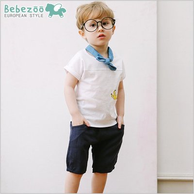 ✽Summer 夏✽韓國Bebezoo男童香蕉印花領結圓領上衣+短褲套裝