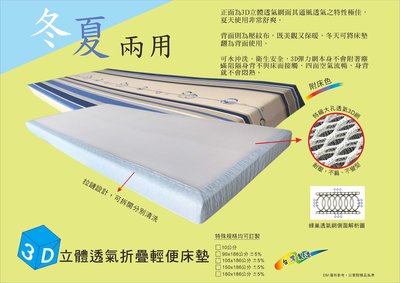 【小鴨購物】台灣製造3D立體透氣網輕便竹碳床墊6×6.2尺/可水洗3D透氣3折床墊/10cm厚雙人3折墊/避免生褥瘡
