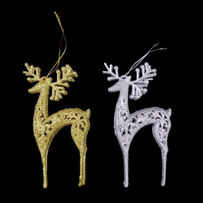 道具聖誕裝飾布置 金蔥鹿吊飾-金/銀