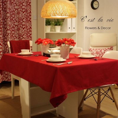 【C'est la vie】 大紅色純棉桌布 聖誕節佈置 農曆新年佈置 簡約宜家 桌巾 拍攝背景布 140*140cm
