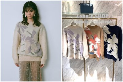 🌸Lenas通販⭐特價⭐2020年12月日本Lily Brown三色復古甜美大花緹花長版長袖針織毛衣上衣