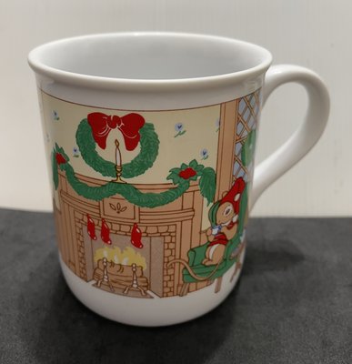 龍廬-自藏出清~陶瓷製品-早期台灣製 Hallmark 老鼠一家人過聖誕節圖案陶瓷馬克杯/只有一個/花茶杯 咖啡杯 水杯