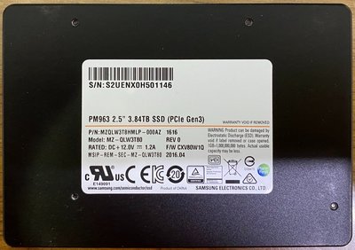 三星PM963 2.5吋 3.84TB SSD (PCIe Gen3) U2 NVME固態硬盤(U.2!! 非 M.2)